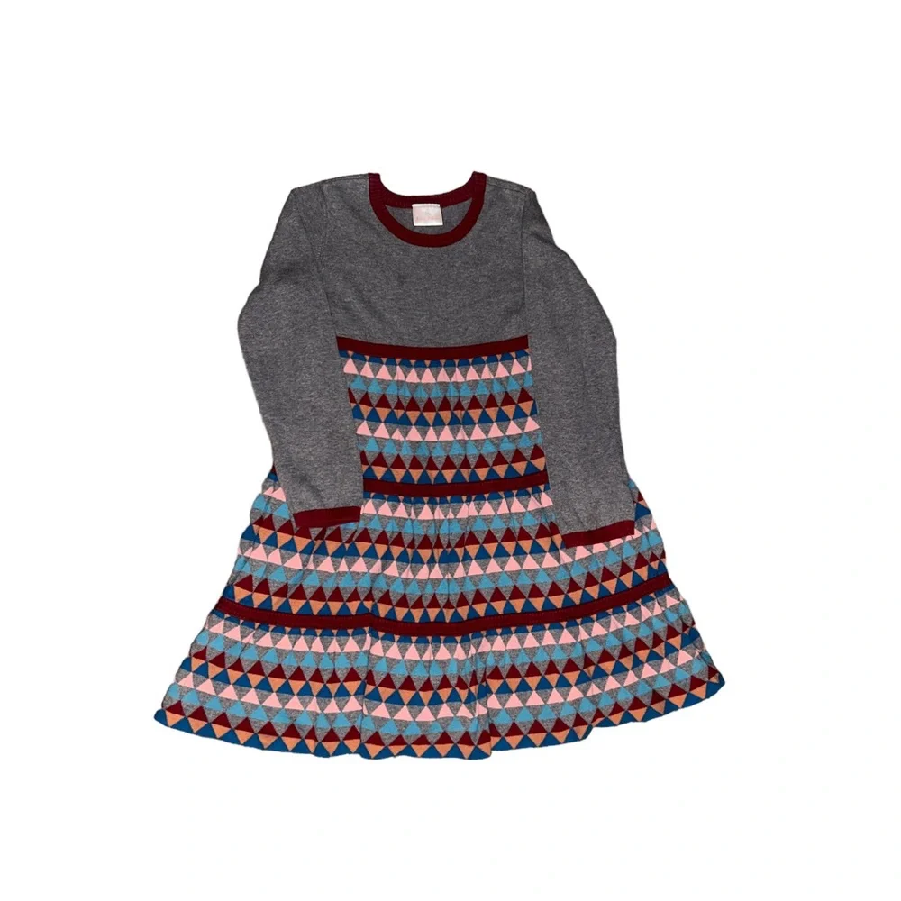 Hanna Andersson Long Sleeve Sweater Dress Red Gray Geometric Size 130/8